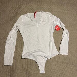 Spanx v neck long sleeve white bodysuit NWT